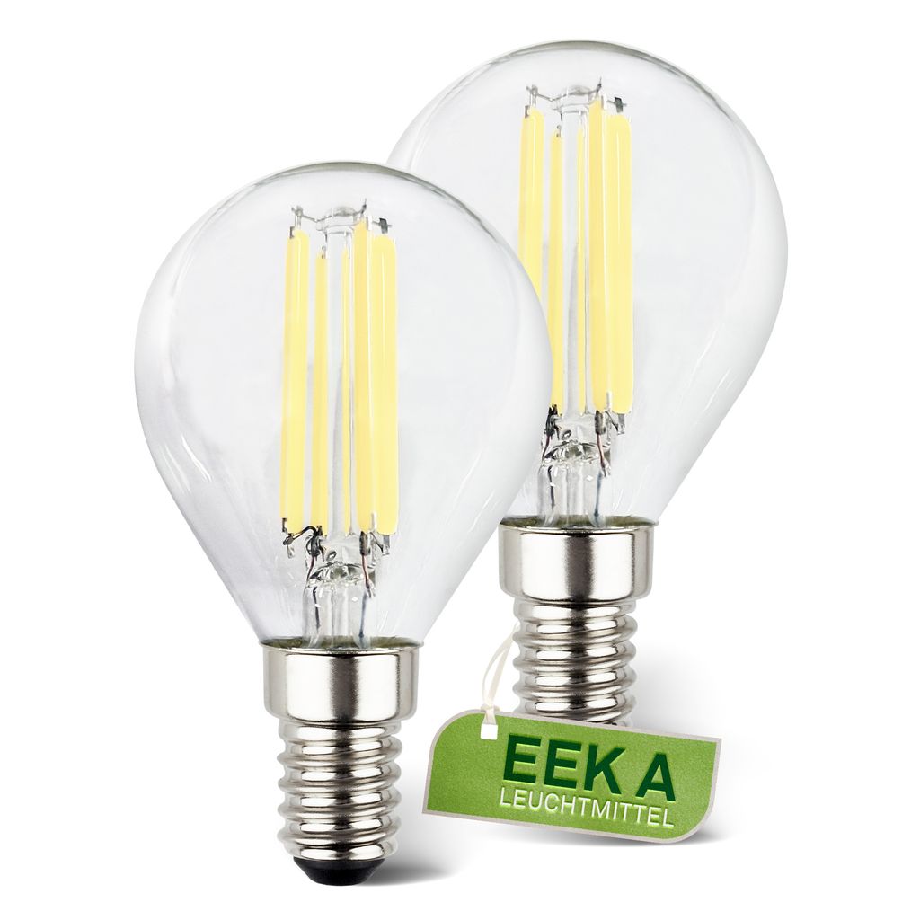 Briloner EEK A Set di 2 pezzi lampada a filamento LED E14, luce bianca calda, gocciolina